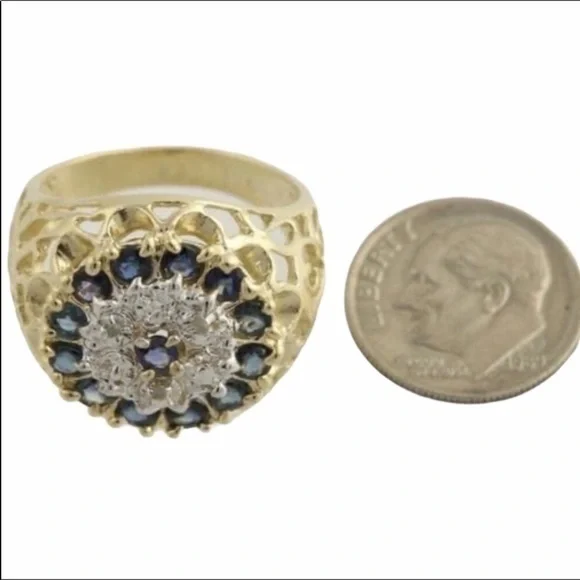 10k solid gold blue sapphire Diamond ring - Picture 4 of 8